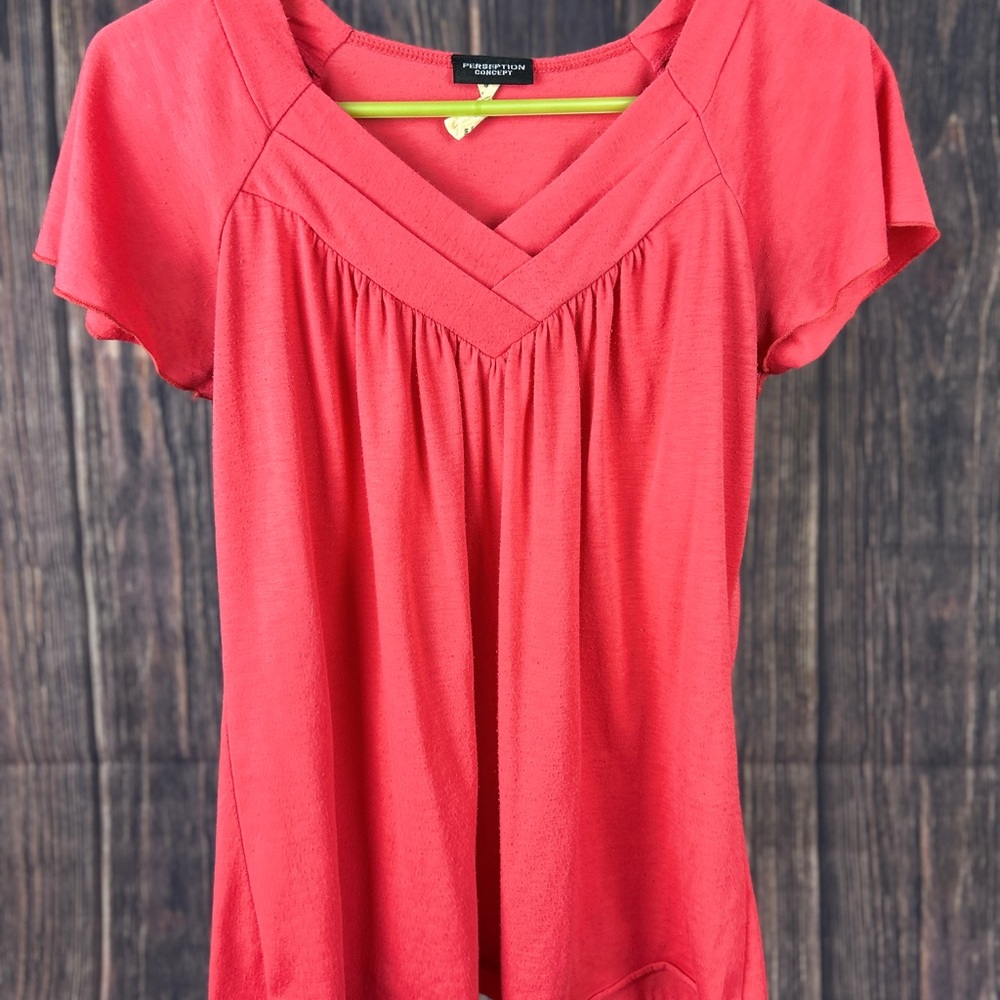 Maurices Pink Ruffled Short Sleeve Blouse